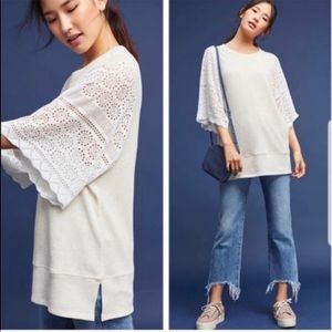 Anthropologie Gray Sweater w/ Lace Sleeves Sz XSP